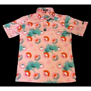 Bad Birdie Mens S Polo Pink Palm Geometric Performance